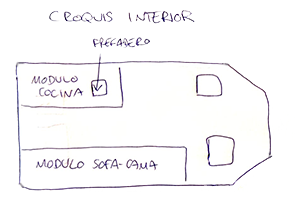 Plano boceto de la planta de una furgoneta
