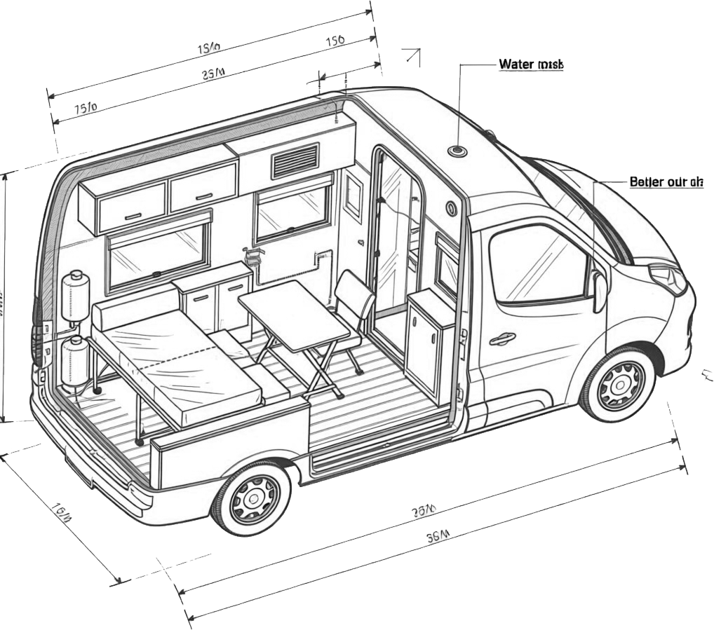 Plano infografía de una furgoneta