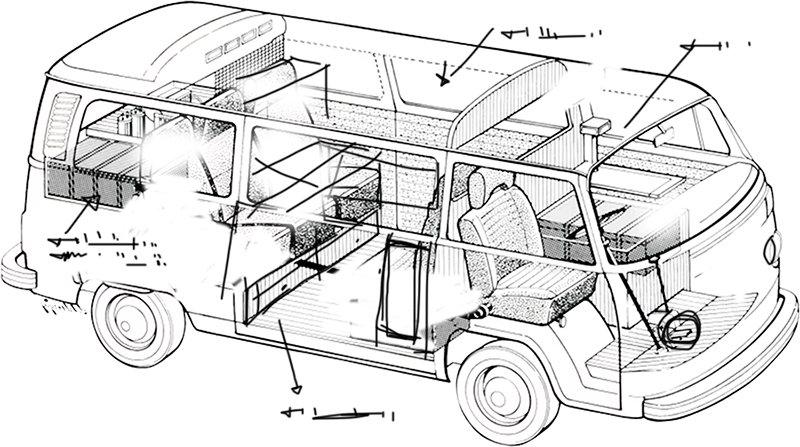 Plano infografía de una furgoneta